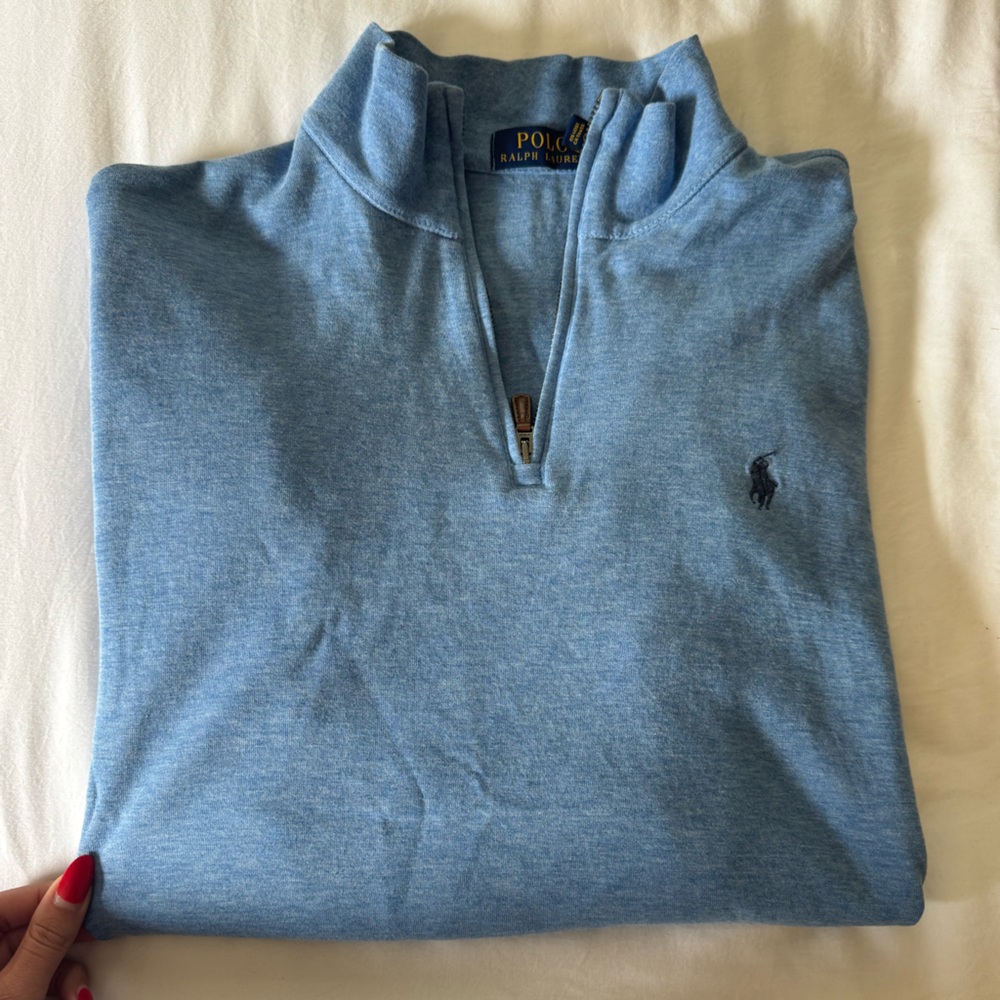 Ralph Lauren Men's Light Blue Quarter Zip Sweater